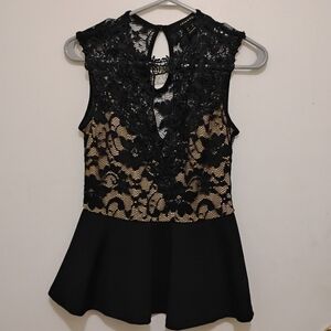 Revamped Black Lace Peplum Top | Medium